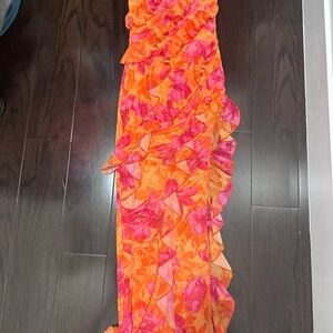 Vibrant Orange and Pink Floral Dress